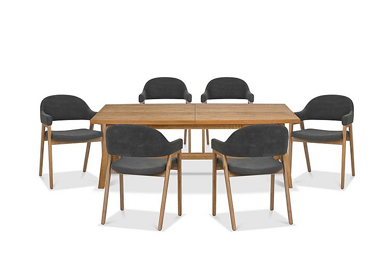 Stratford Large Extending Dining Table with 6 Fabric Dining Arm Chairs - Dark Grey