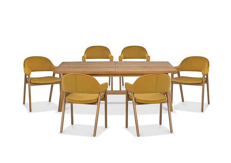 Stratford Large Extending Dining Table with 6 Fabric Dining Arm Chairs - Mustard Velvet
