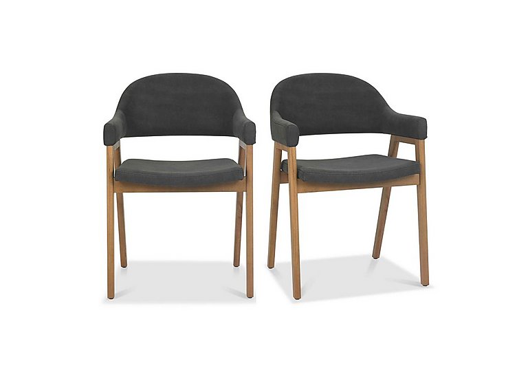 Stratford Pair of Fabric Dining Arm Chairs - Dark Grey