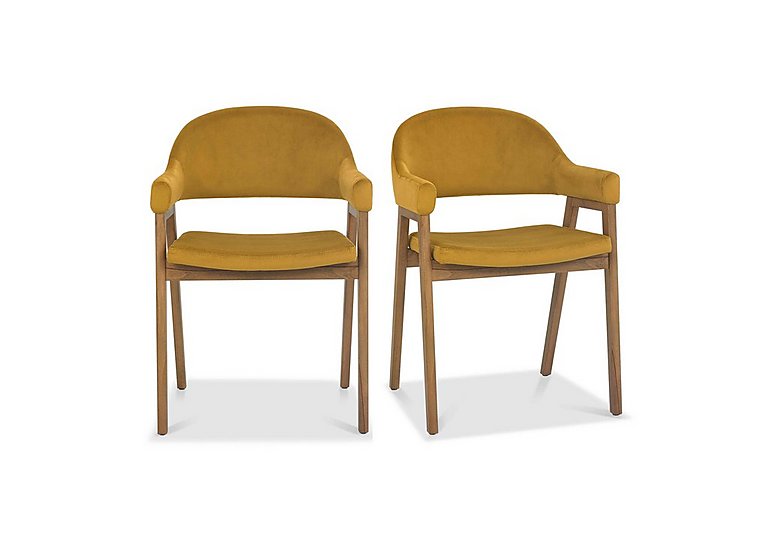 Stratford Pair of Fabric Dining Arm Chairs - Mustard Velvet