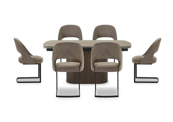 Tiber Draw Leaf Extending Dining Table with 6 Cantilever Chairs  160 cm  Truffle | Bed Sava