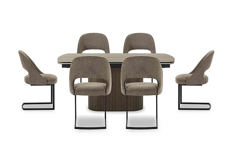 Tiber Draw Leaf Extending Dining Table with 6 Cantilever Chairs - 160-cm - Truffle