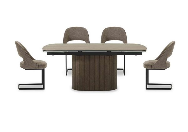Tiber Draw Leaf Extending Dining Table with 4 Cantilever Chairs  180 cm  Truffle | Bed Sava