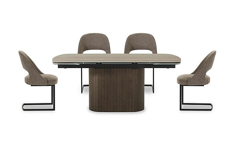 Tiber Draw Leaf Extending Dining Table with 4 Cantilever Chairs - 180-cm - Truffle