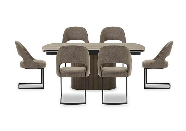 Tiber Draw Leaf Extending Dining Table with 6 Cantilever Chairs  180 cm  Truffle | Bed Sava