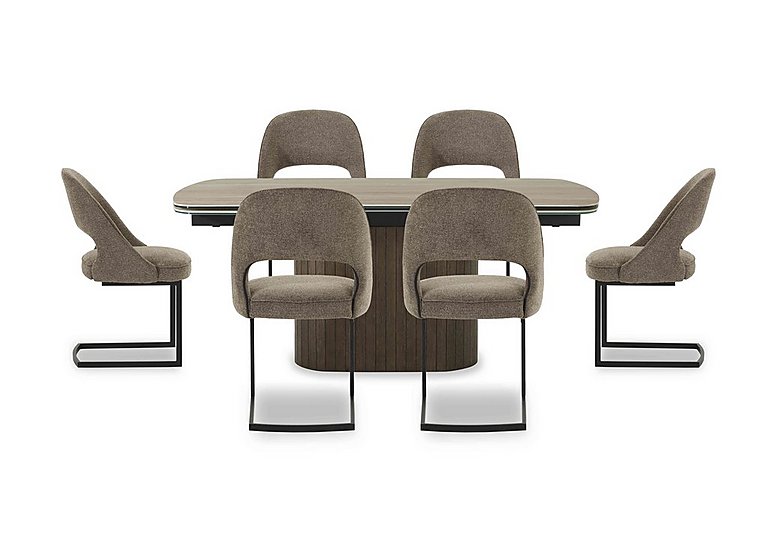 Tiber Draw Leaf Extending Dining Table with 6 Cantilever Chairs - 180-cm - Truffle