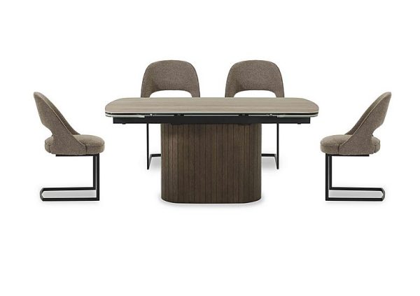 Tiber Draw Leaf Extending Dining Table with 4 Cantilever Chairs  160 cm  Truffle | Bed Sava