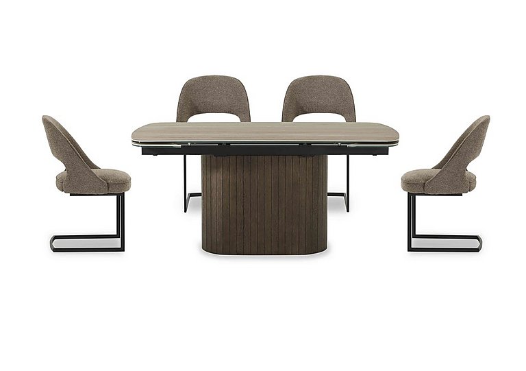 Tiber Draw Leaf Extending Dining Table with 4 Cantilever Chairs - 160-cm - Truffle