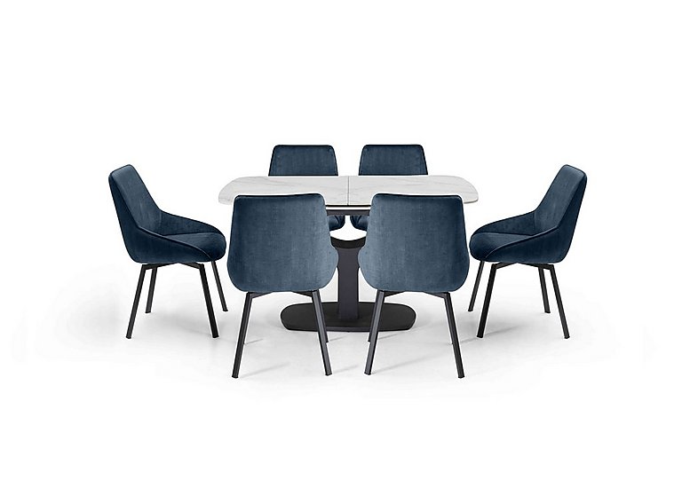 Veja Pop-up Extending Dining Table with 6 Swivel Chairs - Blue