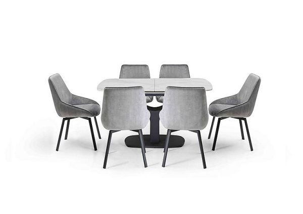 Veja Pop up Extending Dining Table with 6 Swivel Chairs  Grey | Bed Sava