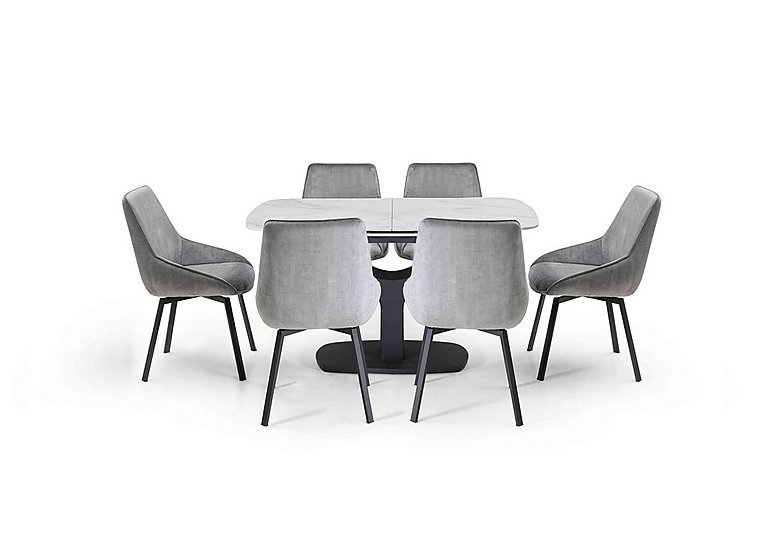 Veja Pop-up Extending Dining Table with 6 Swivel Chairs - Grey