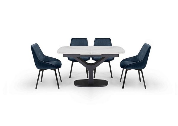 Veja Pop up Extending Dining Table with 4 Swivel Chairs  Blue | Bed Sava