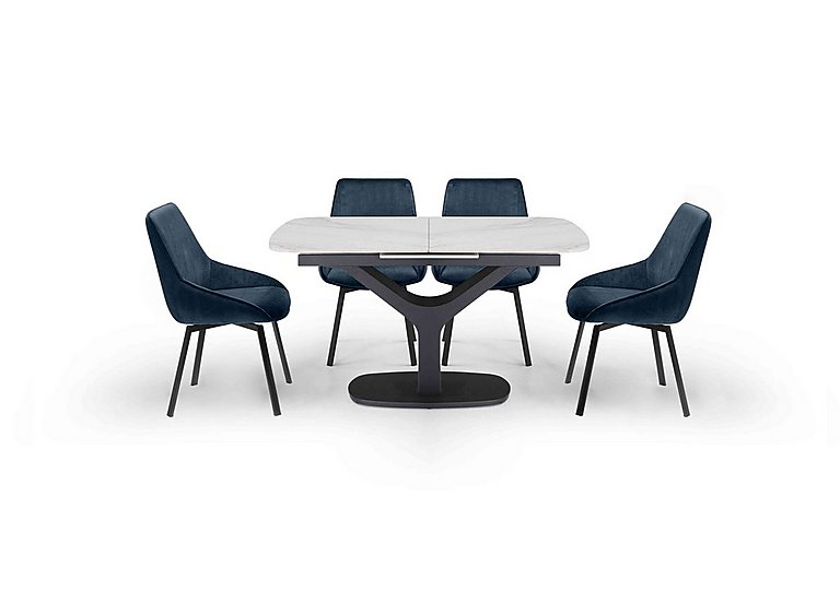 Veja Pop-up Extending Dining Table with 4 Swivel Chairs - Blue