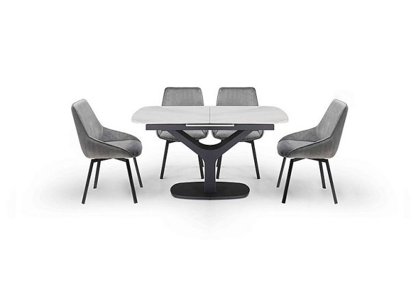 Veja Pop up Extending Dining Table with 4 Swivel Chairs  Grey | Bed Sava