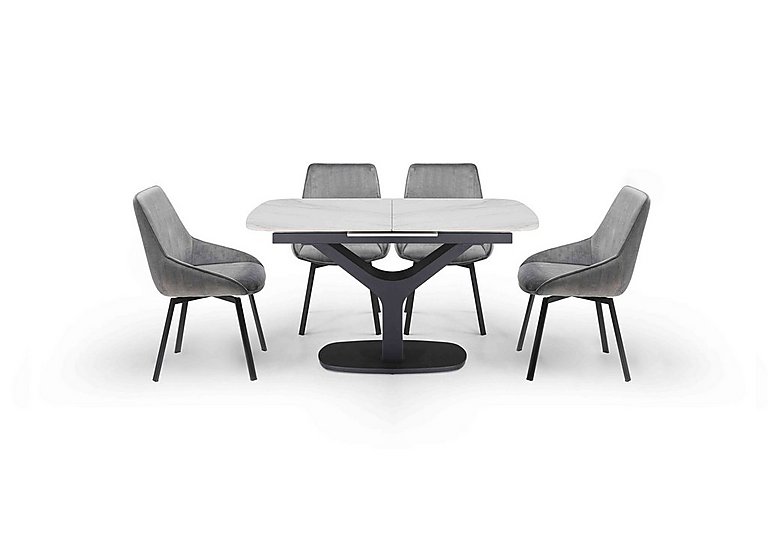Veja Pop-up Extending Dining Table with 4 Swivel Chairs - Grey