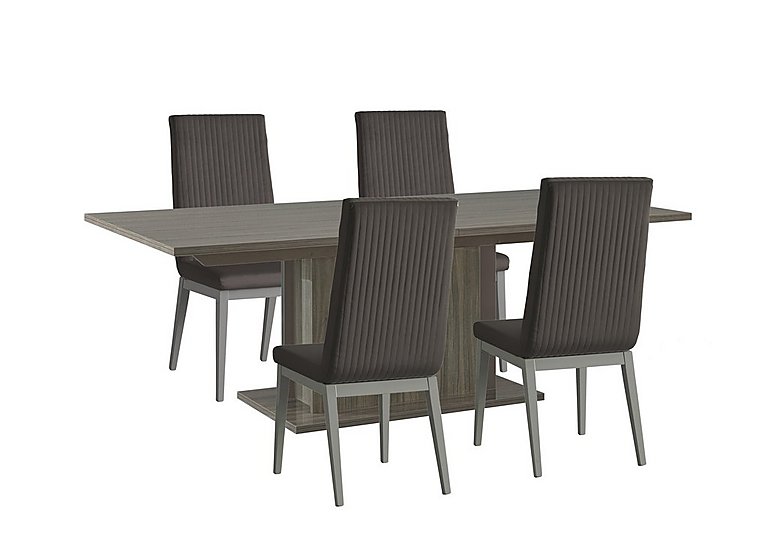 Venezia 160 cm Extending Dining Table and 4 Fluted Faux Leather Chairs Set - Grey