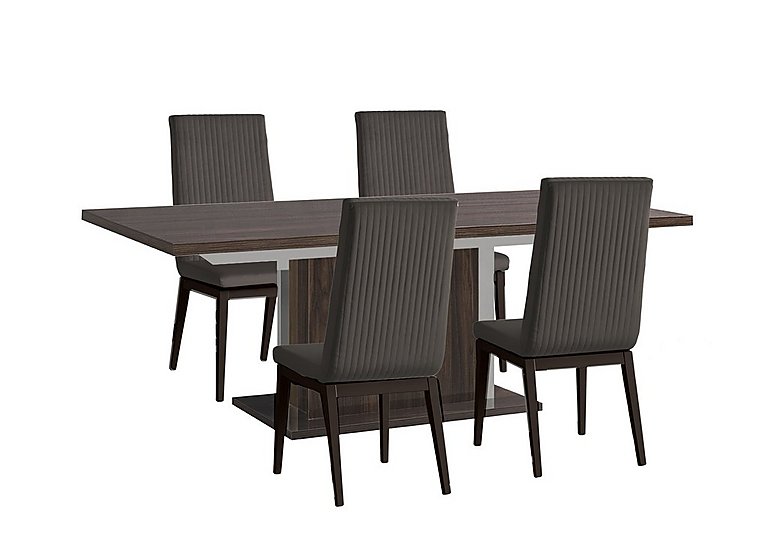 Venezia 160 cm Extending Dining Table and 4 Fluted Faux Leather Chairs Set - Walnut