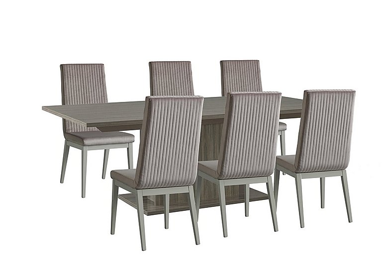 Venezia 160 cm Extending Dining Table and 6 Fluted Fabric Chairs Set - Grey