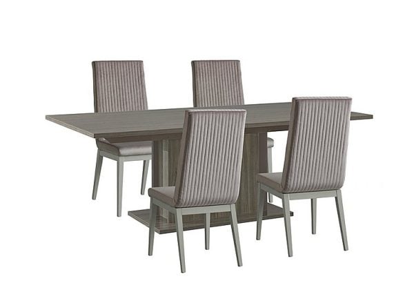 Venezia 160 cm Extending Dining Table and 4 Fluted Fabric Chairs Set  Grey | Bed Sava