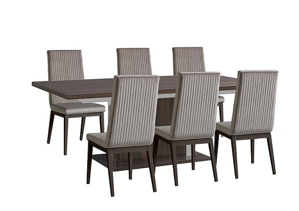 Venezia 160 cm Extending Dining Table and 6 Fluted Fabric Chairs Set  Walnut | Bed Sava