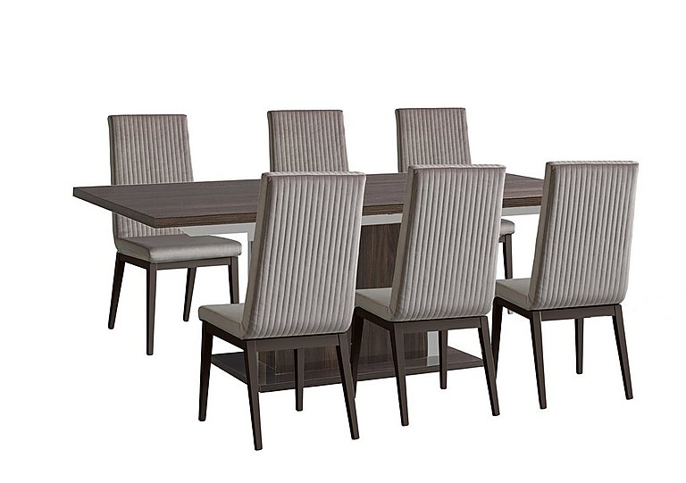 Venezia 160 cm Extending Dining Table and 6 Fluted Fabric Chairs Set - Walnut