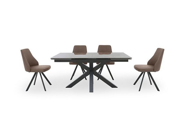 Vida Grey Extending Dining Table and 4 Swivel Chairs  Brown | Bed Sava