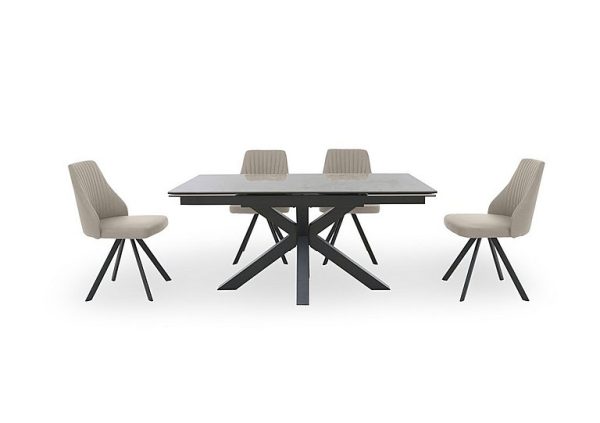Vida Grey Extending Dining Table and 4 Swivel Chairs  Light Grey | Bed Sava
