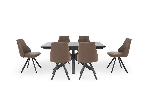 Vida Grey Extending Dining Table and 6 Swivel Chairs  Brown | Bed Sava