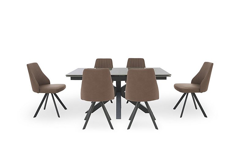 Vida Grey Extending Dining Table and 6 Swivel Chairs - Brown