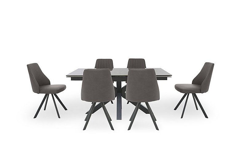 Vida Grey Extending Dining Table and 6 Swivel Chairs - Dark Grey