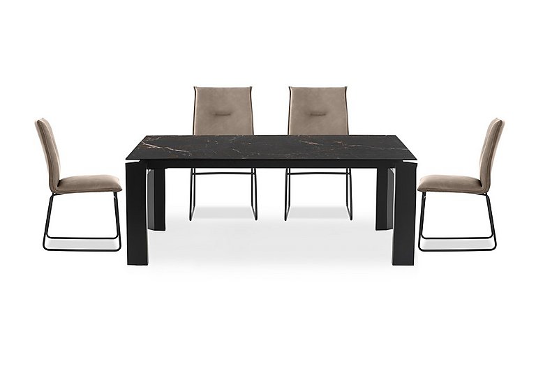 Connubia  Viola 220cm Extra Large Extending Dining Table with Calacatta Ceramic Top and Graphite Wooden Legs and 4 Maya Chairs  Desert | Bed Sava