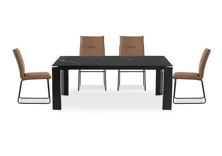 Connubia  Viola 220cm Extra Large Extending Dining Table with Calacatta Ceramic Top and Graphite Wooden Legs and 4 Maya Chairs  Tobacco | Bed Sava