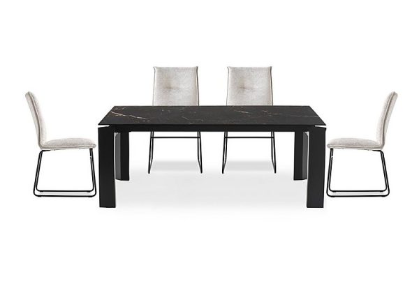 Connubia  Viola 220cm Extra Large Extending Dining Table with Calacatta Ceramic Top and Graphite Wooden Legs and 4 Maya Chairs | Bed Sava