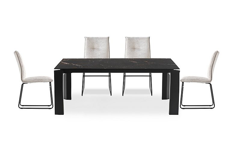 Connubia  Viola 220cm Extra Large Extending Dining Table with Calacatta Ceramic Top and Graphite Wooden Legs and 4 Maya Chairs | Bed Sava