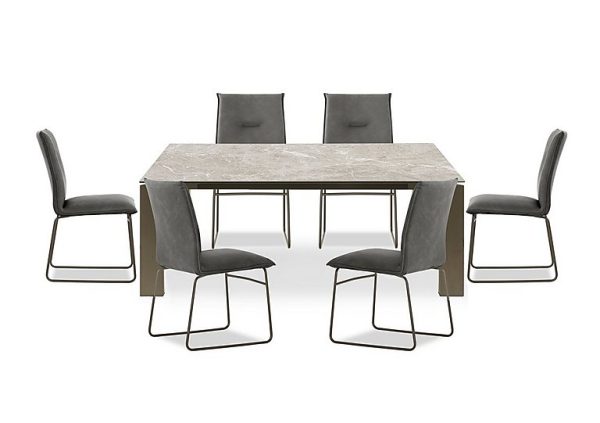 Connubia  Viola 180cm Large Extending Dining Table with Arenaria Ceramic Top and Lava Metal Legs and 6 Maya Chairs  Lava | Bed Sava