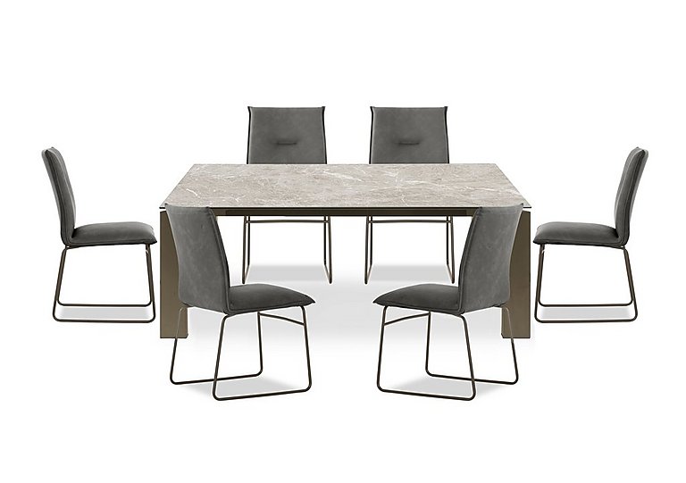 Connubia  Viola 180cm Large Extending Dining Table with Arenaria Ceramic Top and Lava Metal Legs and 6 Maya Chairs  Lava | Bed Sava
