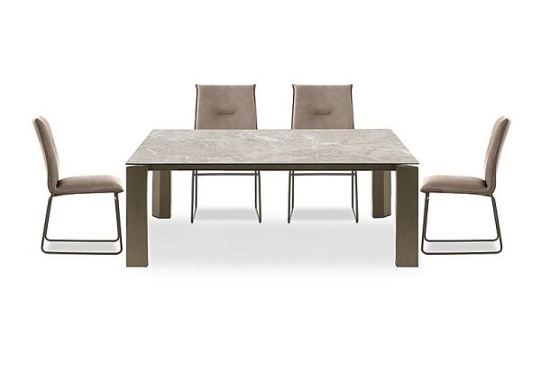 Connubia  Viola 180cm Large Extending Dining Table with Arenaria Ceramic Top and Lava Metal Legs and 4 Maya Chairs  Desert | Bed Sava