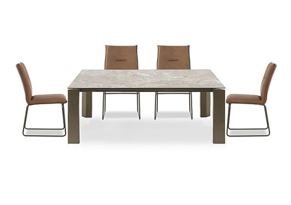 Connubia  Viola 180cm Large Extending Dining Table with Arenaria Ceramic Top and Lava Metal Legs and 4 Maya Chairs  Tobacco | Bed Sava