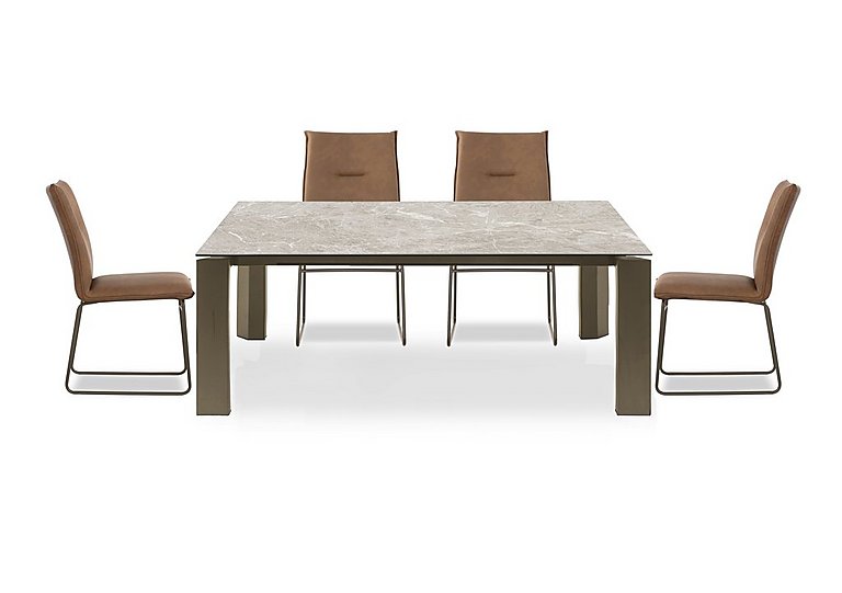 Connubia  Viola 180cm Large Extending Dining Table with Arenaria Ceramic Top and Lava Metal Legs and 4 Maya Chairs  Tobacco | Bed Sava