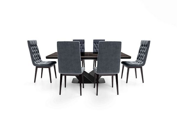Vita Extending Dining Table and 6 Button Back Chairs  260 cm  Miraglio Charcoal | Bed Sava