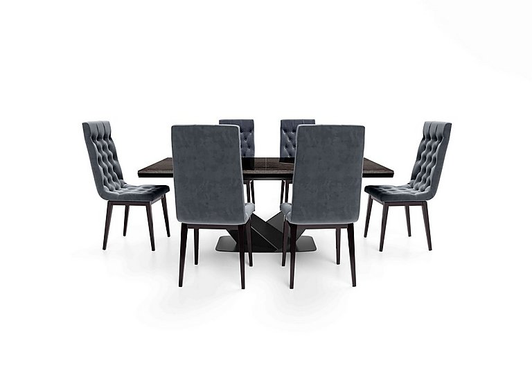 Vita Extending Dining Table and 6 Button Back Chairs - 260-cm - Miraglio Charcoal