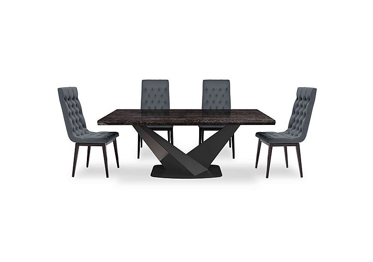 Vita Extending Dining Table and 4 Button Back Chairs - 260-cm - Miraglio Charcoal