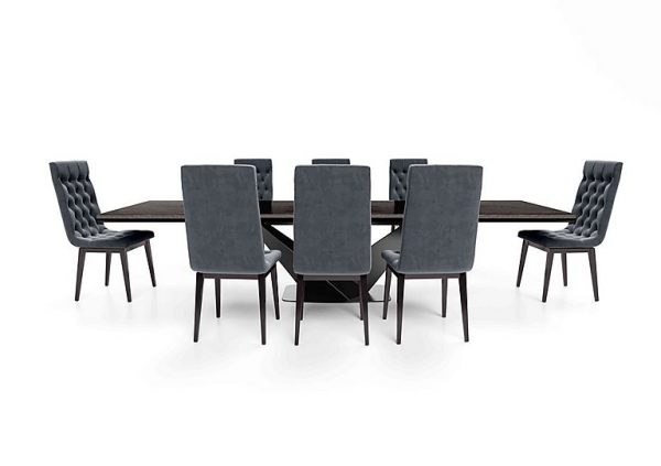 Vita Extending Dining Table and 8 Button Back Chairs  300 cm  Miraglio Charcoal | Bed Sava