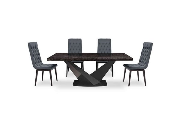 Vita Extending Dining Table and 4 Button Back Chairs  300 cm  Miraglio Charcoal | Bed Sava