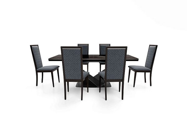 Vita Extending Dining Table and 6 Wooden Chairs with Patterned Upholstered Backs  300 cm  Miraglio Charcoal | Bed Sava