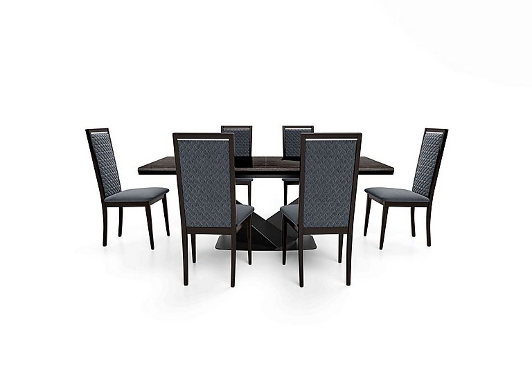 Vita Extending Dining Table and 6 Wooden Chairs with Patterned Upholstered Backs - 300-cm - Miraglio Charcoal
