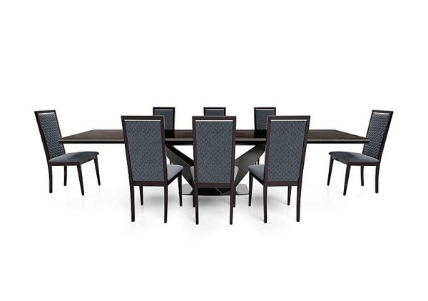 Vita Extending Dining Table and 8 Wooden Chairs with Patterned Upholstered Backs  300 cm  Miraglio Charcoal | Bed Sava