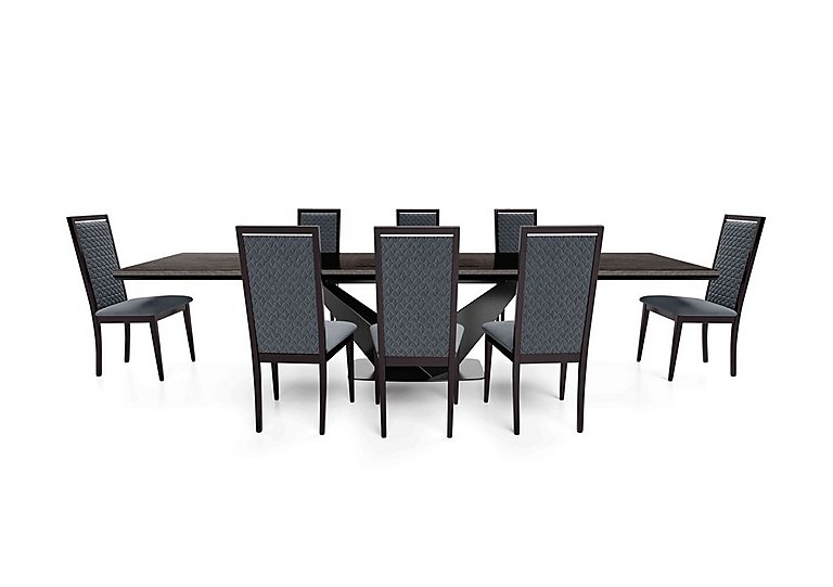 Vita Extending Dining Table and 8 Wooden Chairs with Patterned Upholstered Backs - 300-cm - Miraglio Charcoal