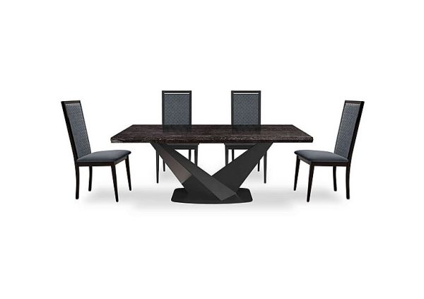 Vita Extending Dining Table and 4 Wooden Chairs with Patterned Upholstered Backs  300 cm  Miraglio Charcoal | Bed Sava