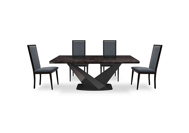 Vita Extending Dining Table and 4 Wooden Chairs with Patterned Upholstered Backs - 300-cm - Miraglio Charcoal